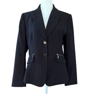 Tahari ASL Levine Black Striped Blazer Jacket Women's 6 Petite Pinstriped Fitted
